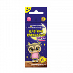 "ВКФ" "Super" SCP-2006 Набор цветных карандашей, короткие "Совенок" заточенный 6 цв.