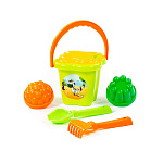 Набор №36: ведро-цветок среднее, ситечко-цветок, совок №2, грабельки №2, 2 формочки, Артикул 2280