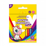 "ВКФ" "Super" SCP-2012 Набор цветных карандашей, короткие "Единорог на радуге" заточенный 12 цв.