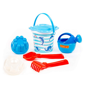 Набор №228: ведро малое с наклейкой, ситечко-цветок, совок №2, грабельки №2, 2 формочки, лейка малая №3, артикул 0559 – портал поставщиков НСППО - 1