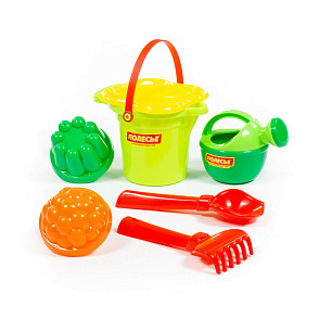 Набор №349: ведро малое с носиком, ситечко-цветок, совок №2, грабельки №2, 2 формочки, лейка малая №3, артикул 4917 – портал поставщиков НСППО - 1