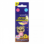 "ВКФ" "Super" SCP-3006 Набор цветных карандашей, трехгранные короткие "Совенок" заточенный 6 цв.