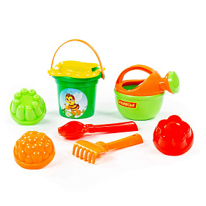 Набор №225: ведро малое, ситечко-цветок, совок №2, грабельки №2, 3 формочки, лейка малая №4, артикул 4504 – портал поставщиков НСППО - 3