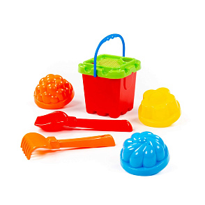 Набор №261: ведро-крепость малое, ситечко-крепость, совок №2, грабельки №2, 3 формочки, артикул 7123 – портал поставщиков НСППО - 2