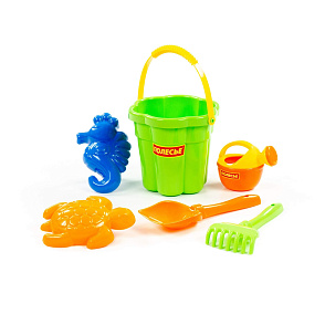 Набор №309: ведро-цветок среднее №3, лопатка №5, грабельки №5, формочки (морской конёк + черепаха), лейка малая №3, артикул 35592 – портал поставщиков НСППО - 4