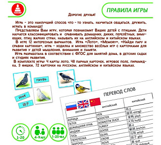 Игра "Найдите пары. Дикие и домашние, перелётные и зимующие птицы" – портал поставщиков НСППО - 3