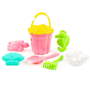 Набор №307: ведро-цветок среднее №3, ситечко-цветок среднее №3, лопатка №5, грабельки №5, формочки (краб №2 + морской конёк + ракушка №2 + черепаха), артикул 35578 – портал поставщиков НСППО - 2