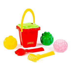 Набор №21: ведро-цветок среднее, ситечко-цветок, совок №2, грабельки №2, 3 формочки, Артикул 2136 – портал поставщиков НСППО - 5