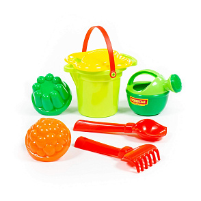 Набор №349: ведро малое с носиком, ситечко-цветок, совок №2, грабельки №2, 2 формочки, лейка малая №3, артикул 4917 – портал поставщиков НСППО - 2