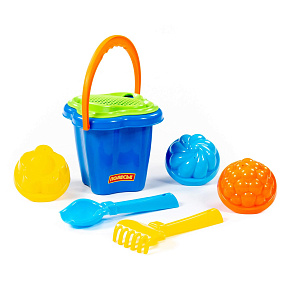 Набор №21: ведро-цветок среднее, ситечко-цветок, совок №2, грабельки №2, 3 формочки, Артикул 2136 – портал поставщиков НСППО - 2