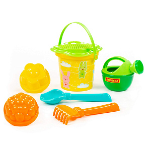 Набор №228: ведро малое с наклейкой, ситечко-цветок, совок №2, грабельки №2, 2 формочки, лейка малая №3, артикул 0559 – портал поставщиков НСППО - 5