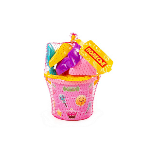 Набор №250: ведро малое с наклейкой, ситечко-цветок, совок №2, грабельки №2, формочки (заяц + лошадка + месяц), артикул 3529 – портал поставщиков НСППО - 3